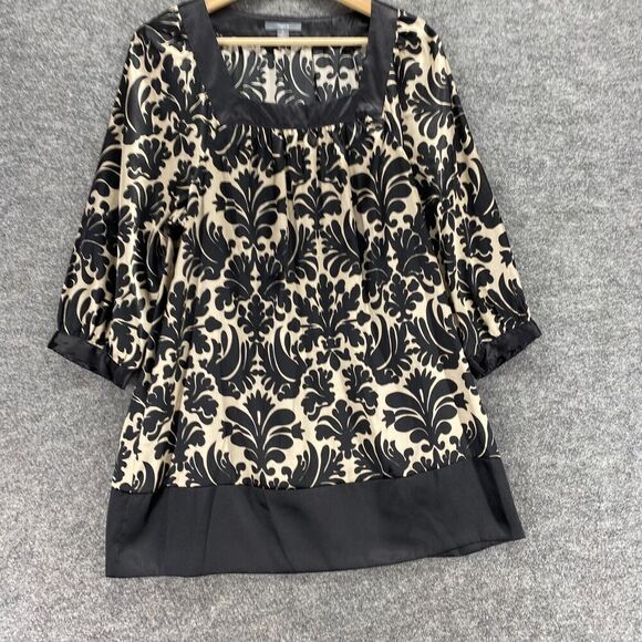 Apt. 9 Blouse Women M Medium Black Paisley Square Neck 3/4 Sleeve Pullover - Picture 4 of 9